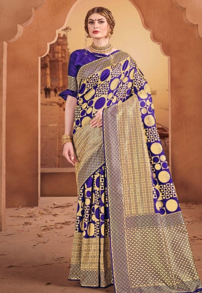 Violet banarasi saree with blouse  60842